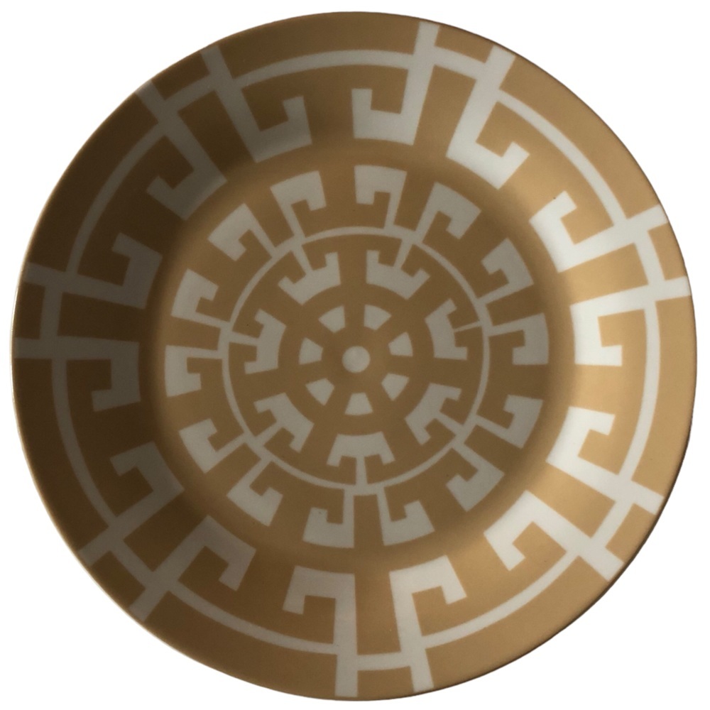 𝅺Greek Key Candle Plate Colin Cowie Tidbit Tapas Trinket Dish Preppy Taupe